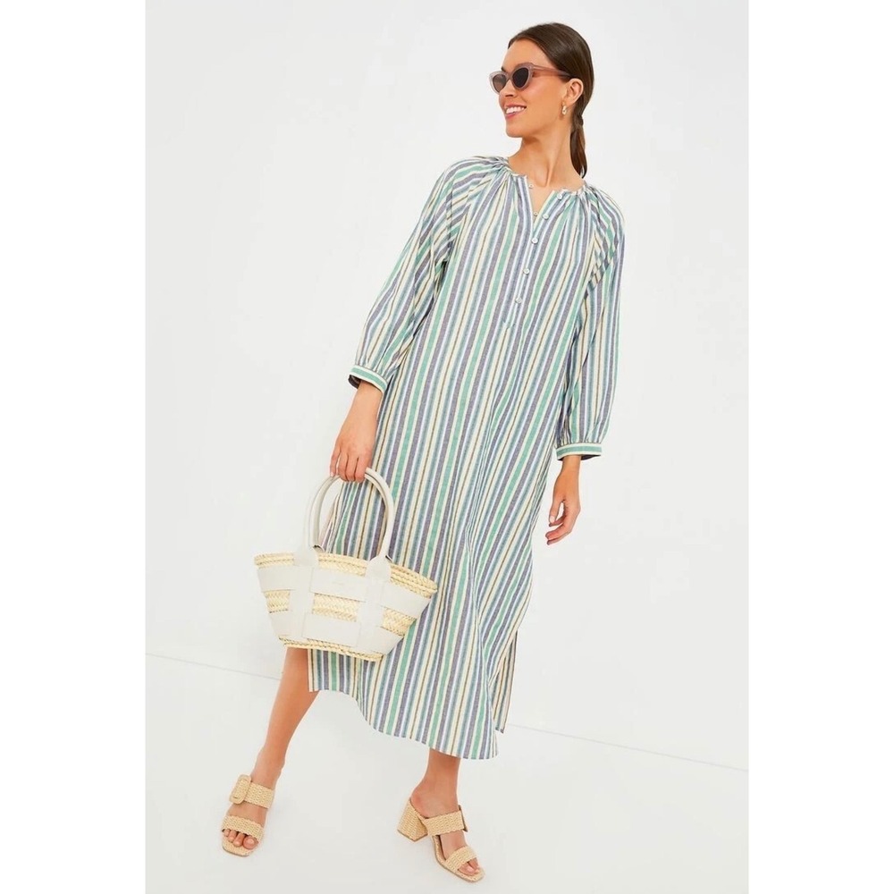 Tuckernuck Pomander Place Heidi Maxi Zephyr Stripe Dress Button Front Med.‎ New